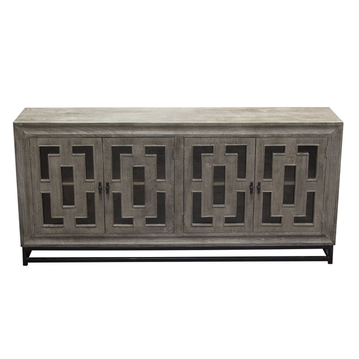 Bastille 76" 4-Door Solid Mango Wood Sideboard in Walnut Grey Finish w/ Black Iron Legs by Diamond Sofa