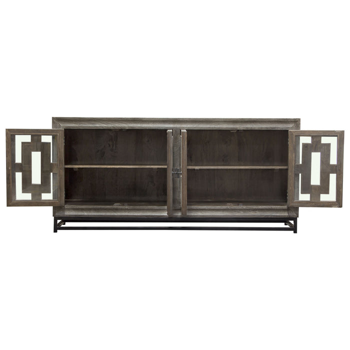 Bastille 76" 4-Door Solid Mango Wood Sideboard in Walnut Grey Finish w/ Black Iron Legs by Diamond Sofa