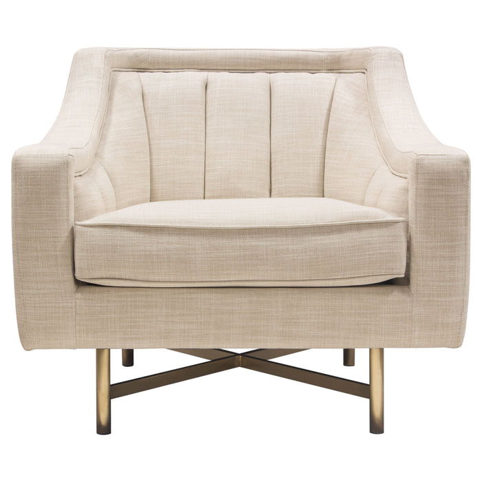 Croft Fabric Chair in Sand Linen Fabric w/ Accent Pillow and Gold Metal Criss-Cross Frame by Diamond Sofa