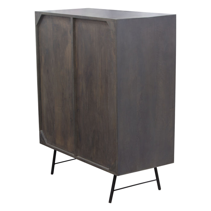 Neo 2-Door Solid Mango Wood High Cabinet in Smoke Grey Finish w/ Gun Metal Finished Base by Diamond Sofa