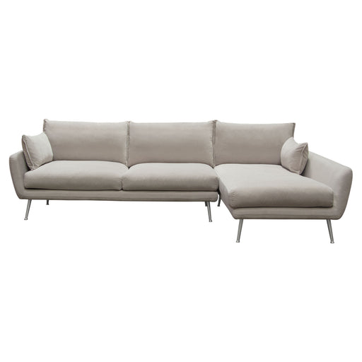 Vantage RF 2PC Sectional in Light Flax Fabric w/ Feather Down Seating & Brushed Metal Legs by Diamond Sofa image