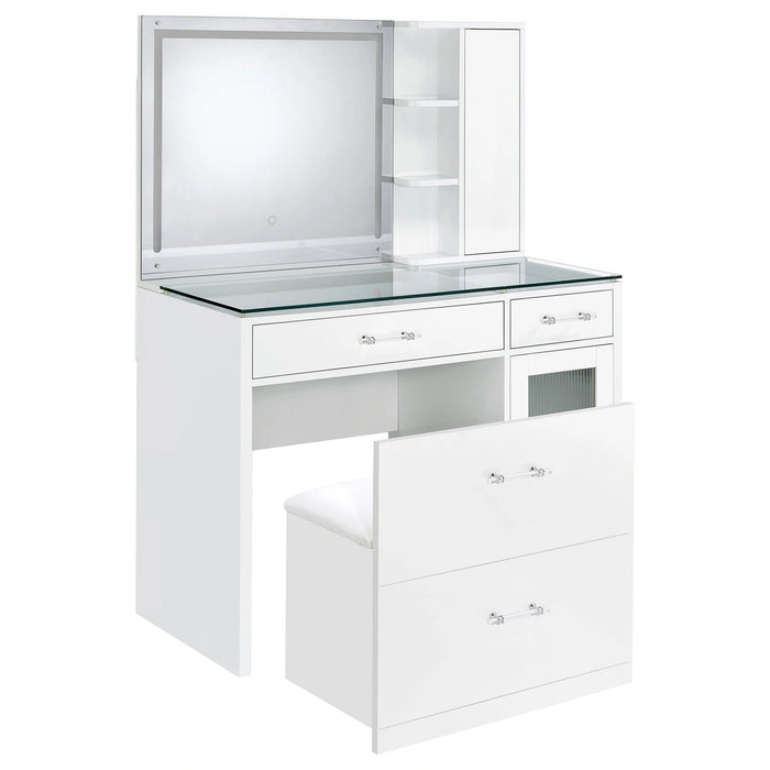 Flora Makeup Vanity Table with LED Mirror and Stool Set