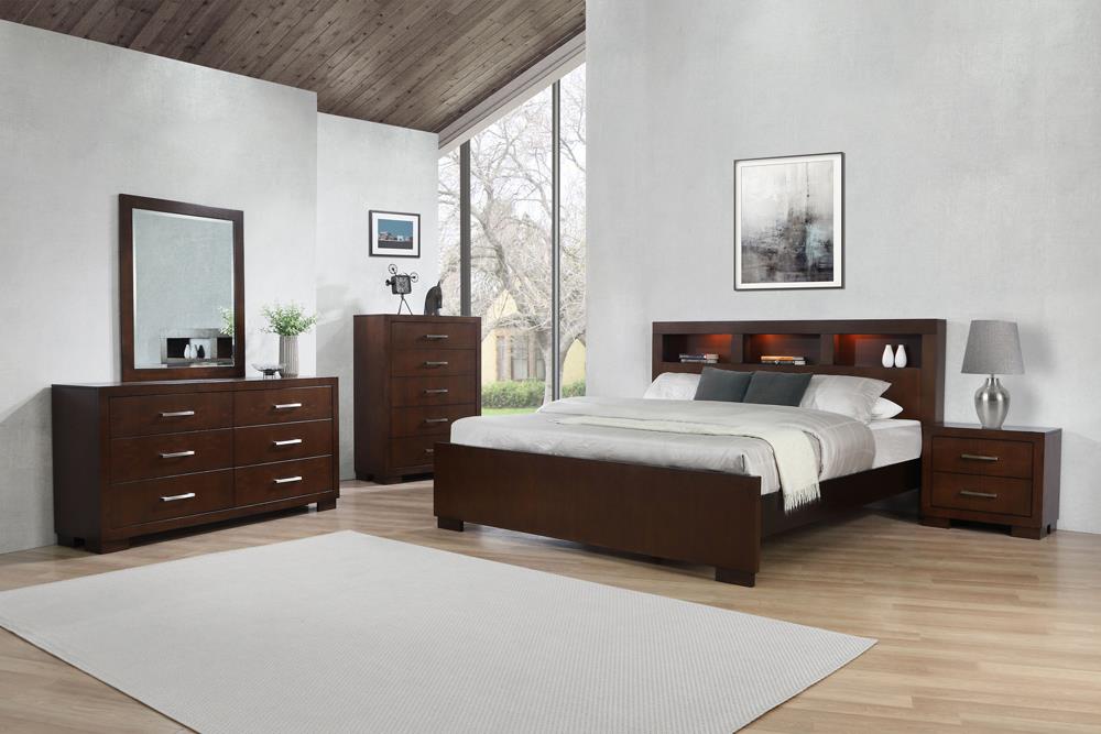 Jessica 5-Piece Eastern King Bedroom Set with Bookcase Headboard Cappuccino