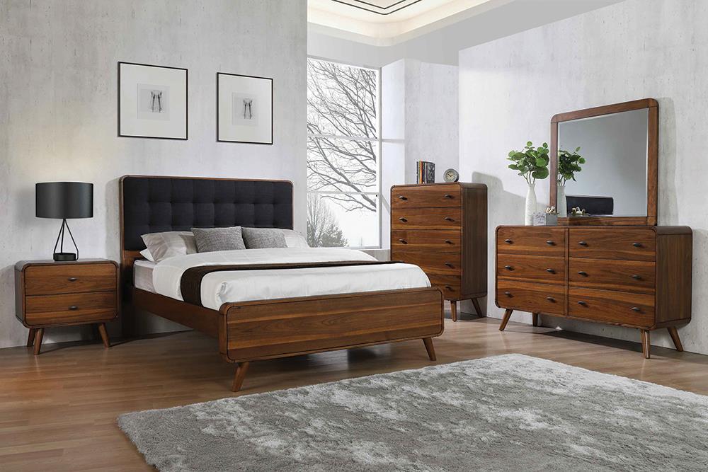Robyn 4-Piece Eastern King Bedroom Set with Upholstered Tufted Headboard Dark Walnut