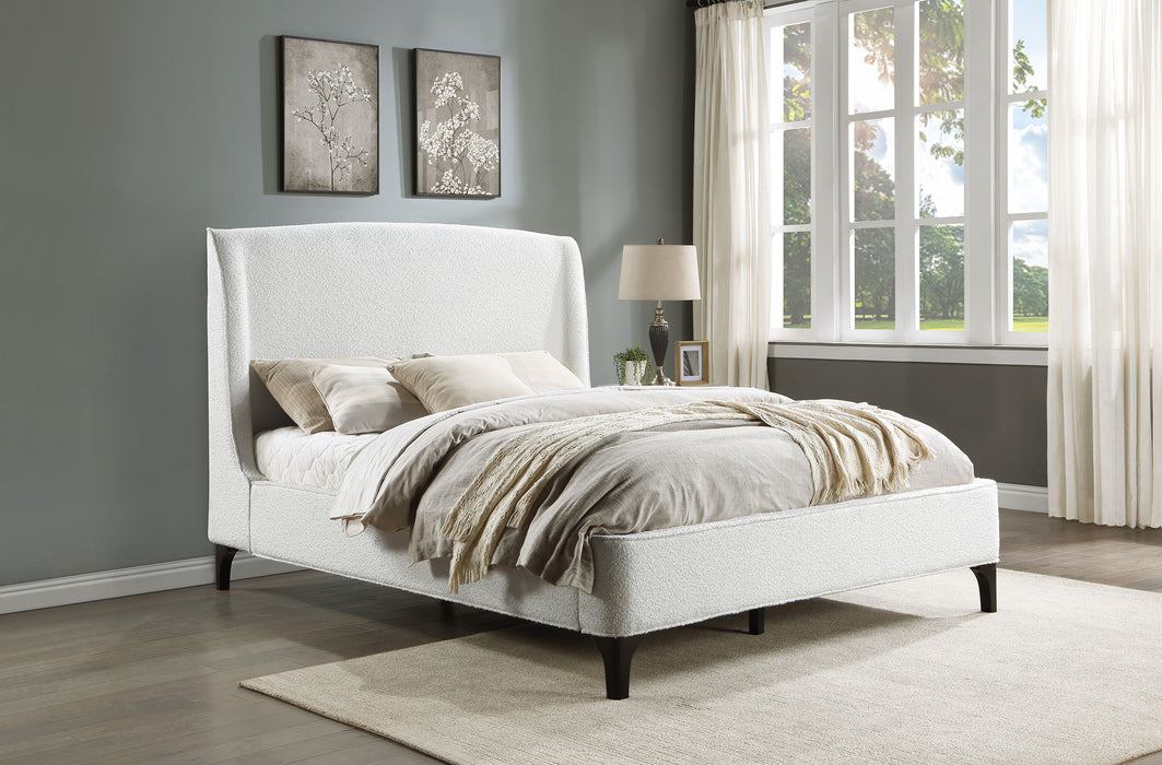 Mosby Upholstered Wingback Platform Bed in Grey Chunky Bouclé - LasVegasFurnitureOnline.com