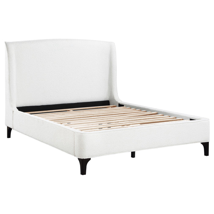 Mosby Upholstered Wingback Platform Bed in Grey Chunky Bouclé - LasVegasFurnitureOnline.com