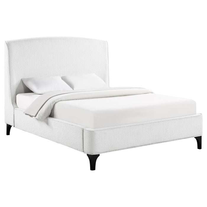 Mosby Upholstered Wingback Platform Bed in Grey Chunky Bouclé - LasVegasFurnitureOnline.com