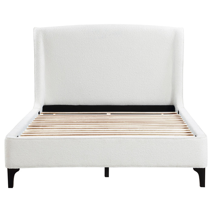 Mosby Upholstered Wingback Platform Bed in Grey Chunky Bouclé - LasVegasFurnitureOnline.com