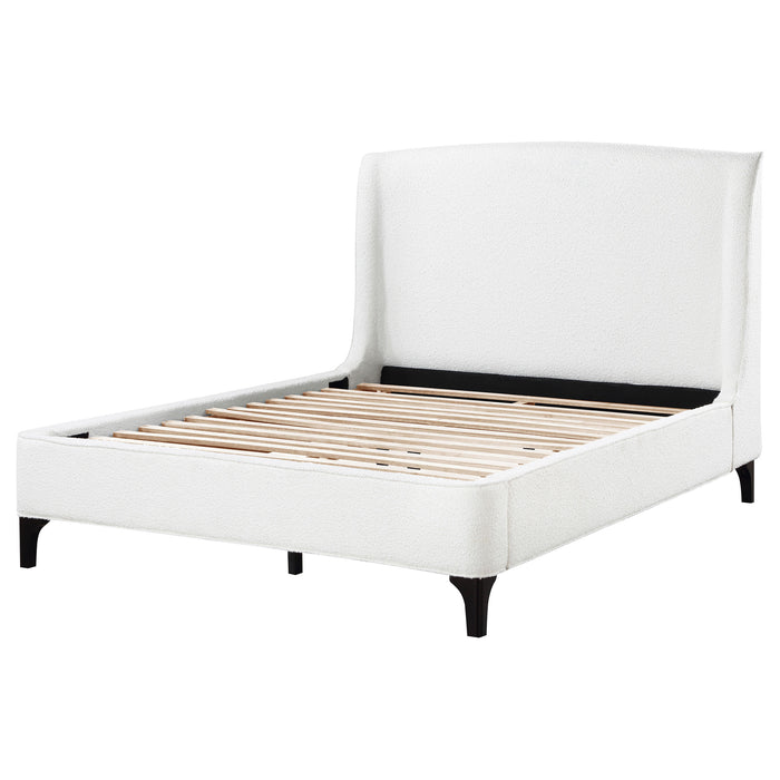 Mosby Upholstered Wingback Platform Bed in Grey Chunky Bouclé - LasVegasFurnitureOnline.com