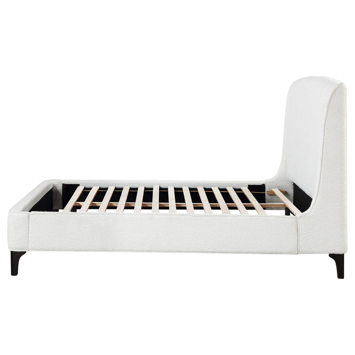 Mosby Upholstered Wingback Platform Bed in Grey Chunky Bouclé - LasVegasFurnitureOnline.com