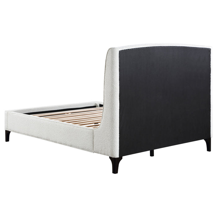 Mosby Upholstered Wingback Platform Bed in Grey Chunky Bouclé - LasVegasFurnitureOnline.com