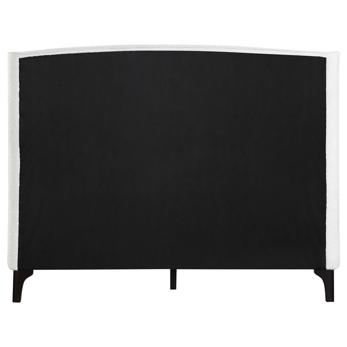Mosby Upholstered Wingback Platform Bed in Grey Chunky Bouclé - LasVegasFurnitureOnline.com