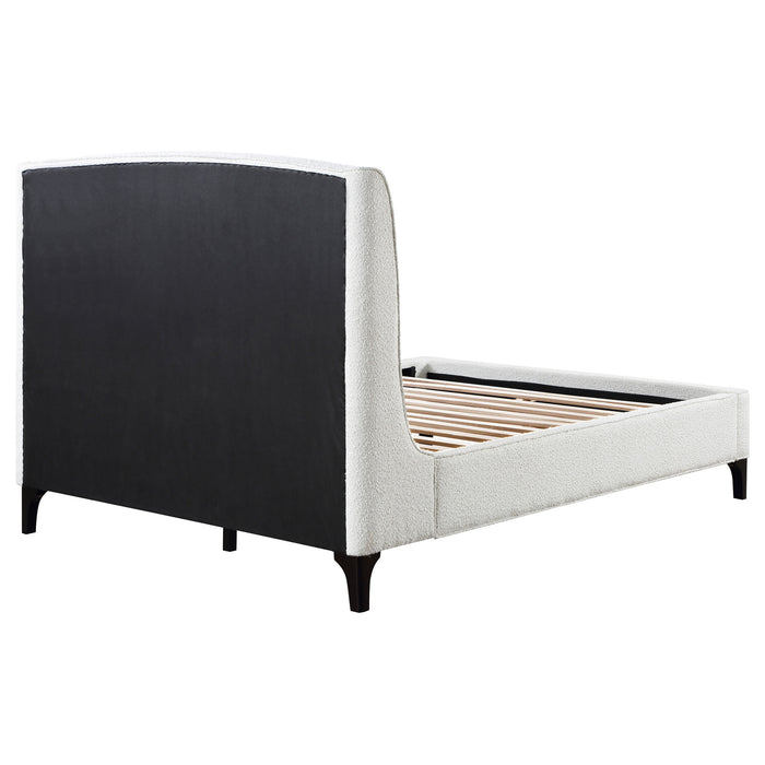 Mosby Upholstered Wingback Platform Bed in Grey Chunky Bouclé - LasVegasFurnitureOnline.com