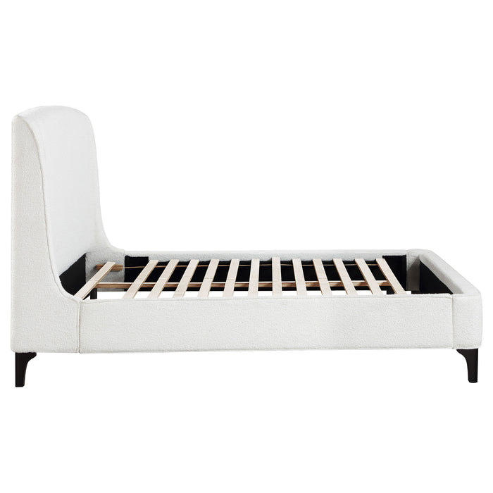 Mosby Upholstered Wingback Platform Bed in Grey Chunky Bouclé - LasVegasFurnitureOnline.com