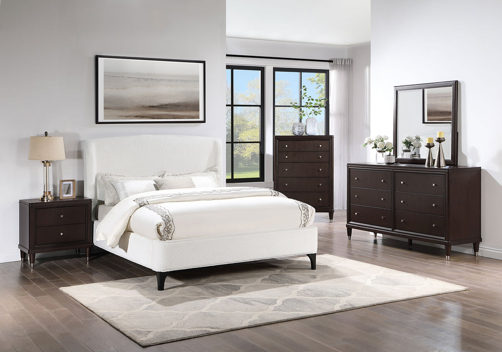 Mosby Upholstered Wingback Platform Bed in Grey Chunky Bouclé - LasVegasFurnitureOnline.com