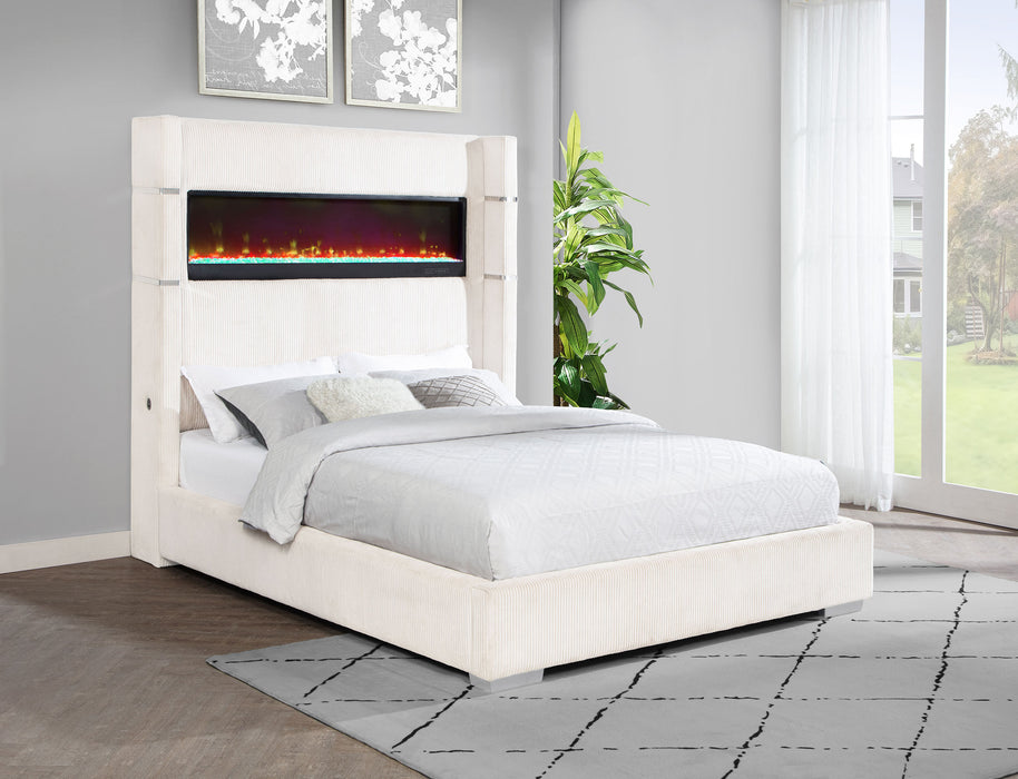 Tisdall Wingback Bed with Flame Visualizer - LasVegasFurnitureOnline.com