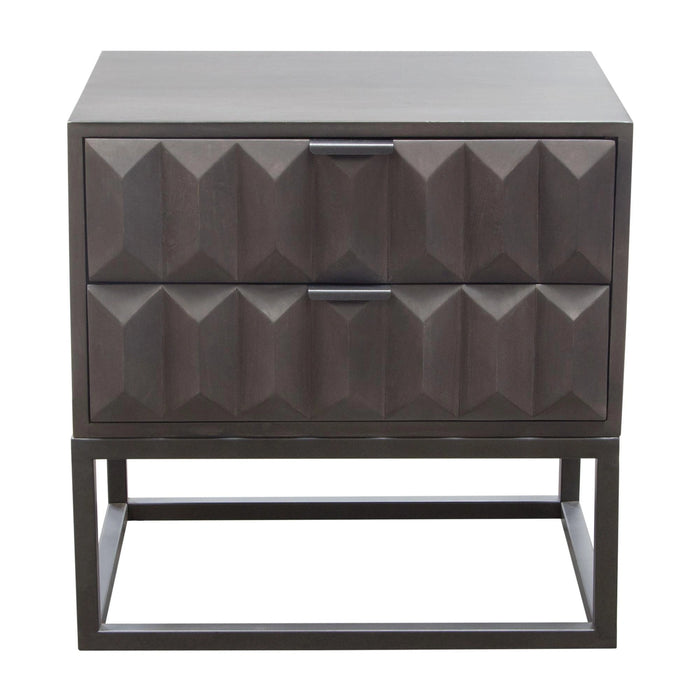 Spectrum 2-Drawer Solid Mango Wood Accent Table in Smoke Grey Finish w/ Gun Metal Finished Legs by Diamond Sofa