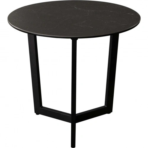 Onyx Round End Table w/ Black Ceramic Glass Top & Black Metal Leg