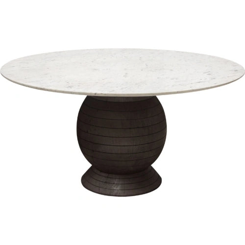 Ashe Round Dining Table w/ Genuine White Marble Top and Solid Acacia Wood Base in Espresso Finish