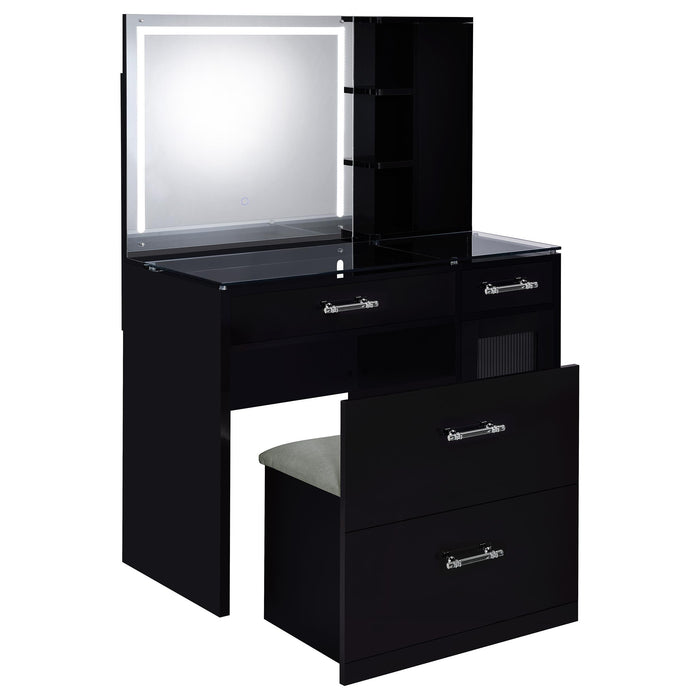 Flora 2-drawer Vanity Set with LED Mirror High Gloss