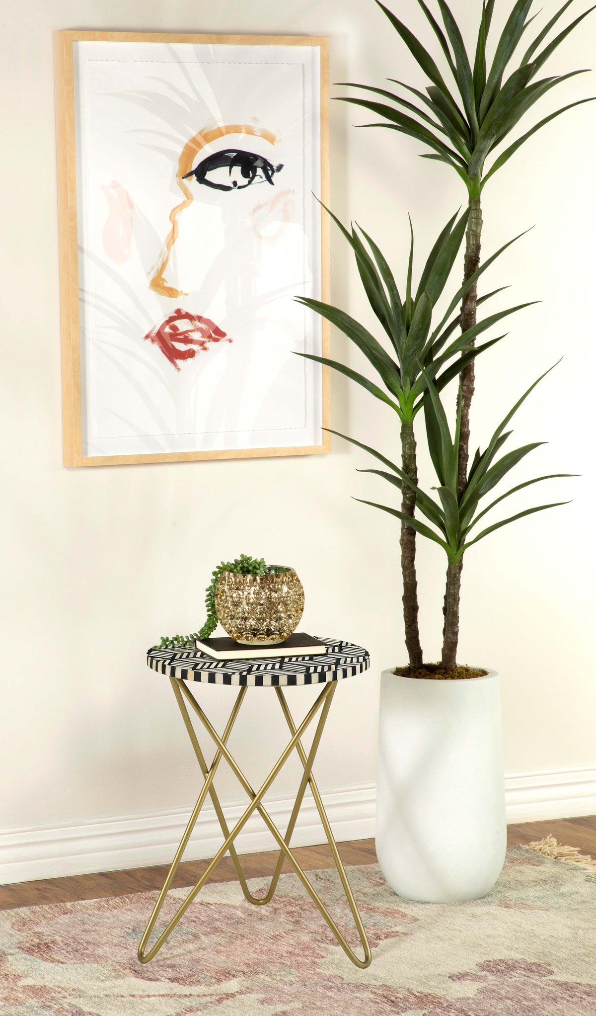 Xenia Round Accent Table with Hairpin Legs Black and White ...