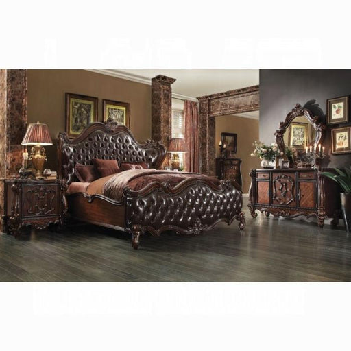 Versailles 2-Tone Dark Brown PU & Cherry Oak Queen Bed - LasVegasFurnitureOnline.com