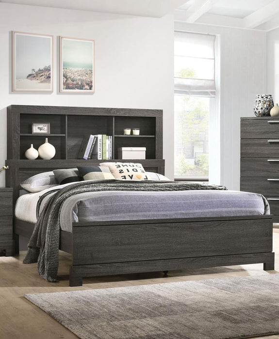 Acme Furniture Lantha Queen Bookcase Panel Bed in Grey Oak 22030Q - LasVegasFurnitureOnline.com
