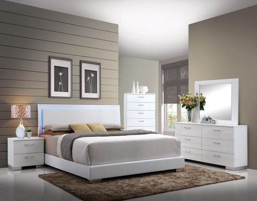 Lorimar White PU & Chrome Leg Queen Bed - LasVegasFurnitureOnline.com