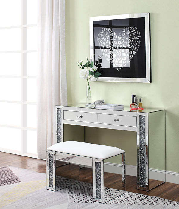 Noralie PU, Mirrored & Faux Diamonds Vanity Stool - LasVegasFurnitureOnline.com