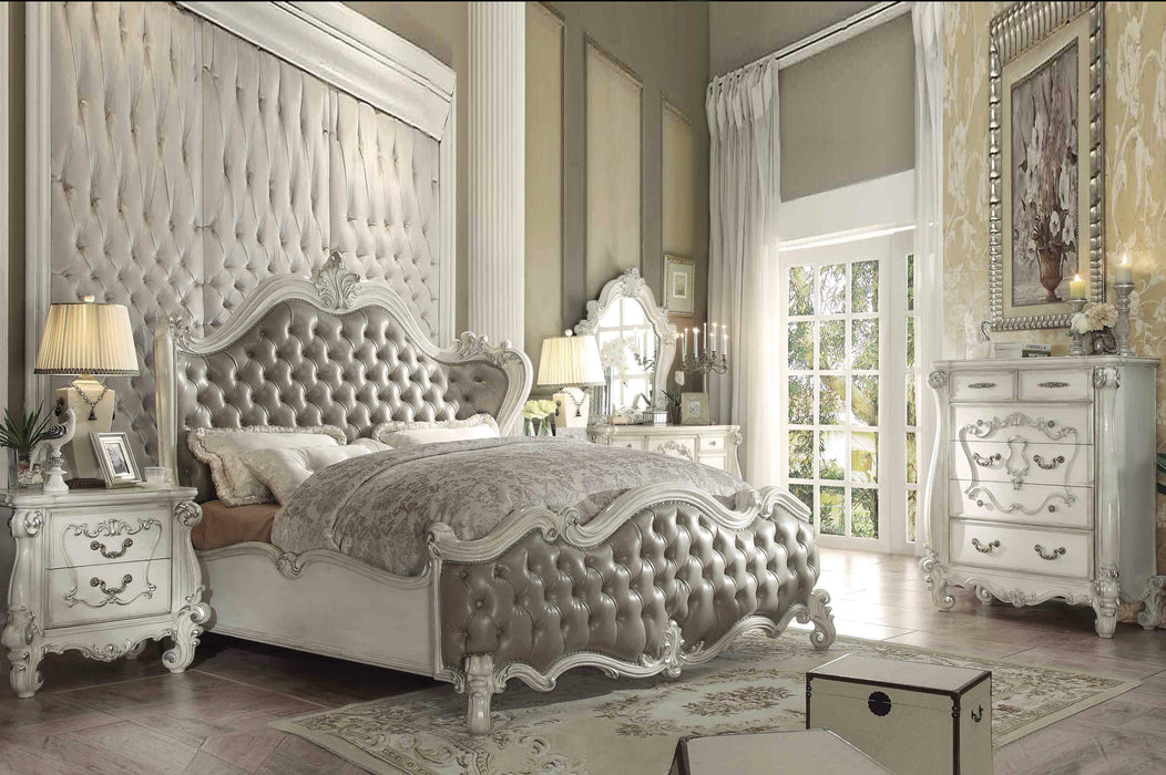 Versailles Vintage Gray PU & Bone White Queen Bed - LasVegasFurnitureOnline.com