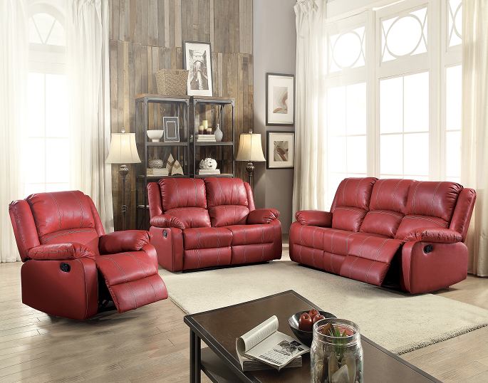 Zuriel Red PU Sofa (Motion)