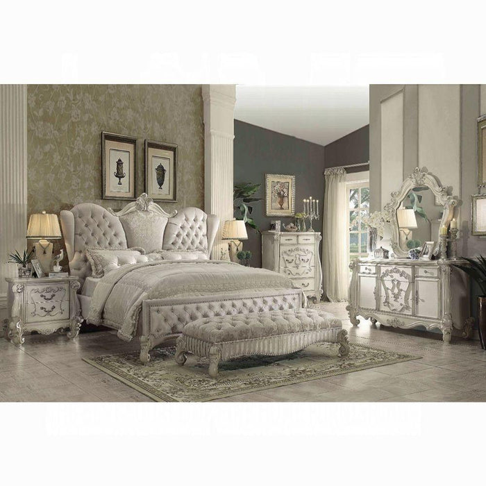 Versailles Ivory Velvet & Bone White Queen Bed - LasVegasFurnitureOnline.com