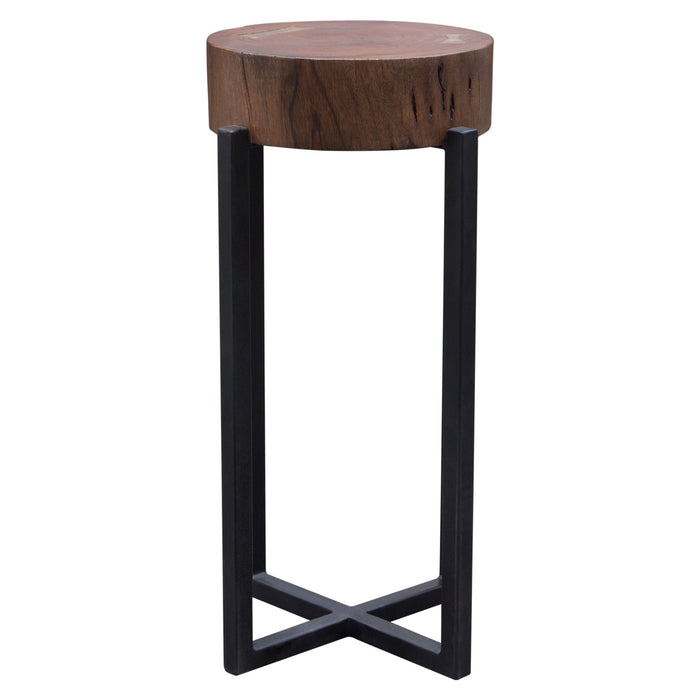 Alex Small 22" Accent Table with Solid Mango Wood Top in Walnut Finish w/ Gold Metal Inlay by Diamond Sofa