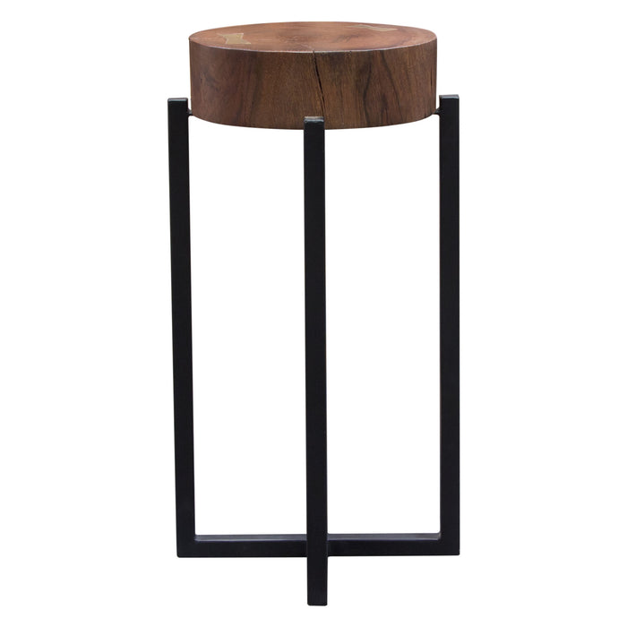 Alex Small 22" Accent Table with Solid Mango Wood Top in Walnut Finish w/ Gold Metal Inlay by Diamond Sofa