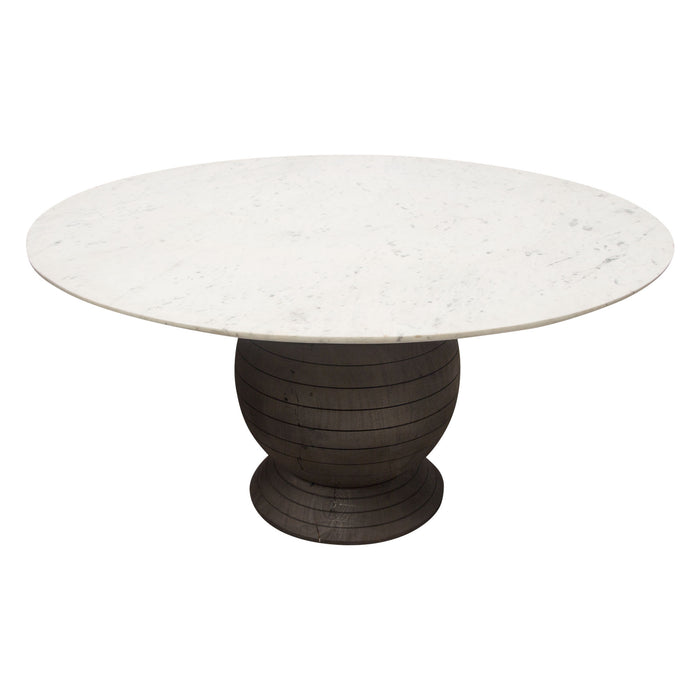 Ashe Round Dining Table w/ Genuine White Marble Top and Solid Acacia Wood Base in Espresso Finish by Diamond Sofa