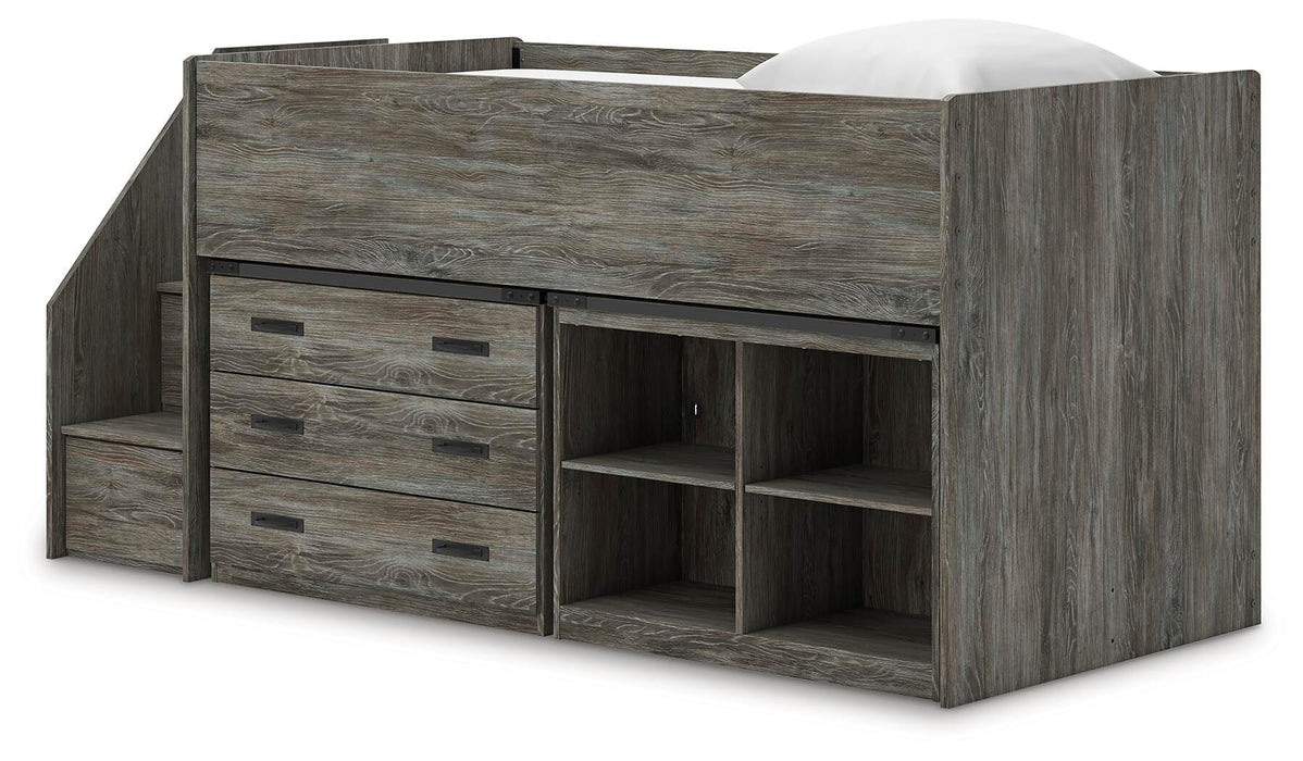 Frandern Loft Bed with Bookcase and Drawer Storage - LasVegasFurnitureOnline.com