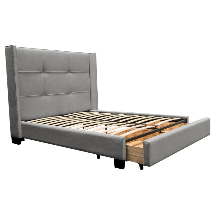 Beverly Eastern King Bed with Integrated Footboard Storage Unit & Accent Wings in Grey Fabric By Diamond Sofa