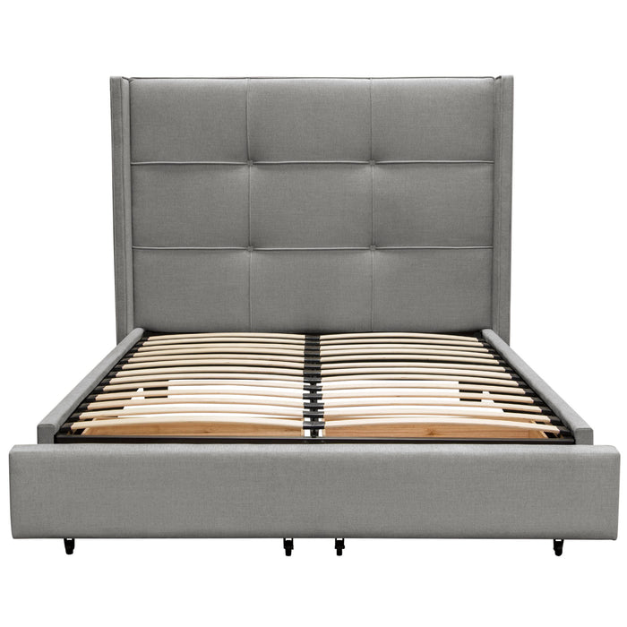 Beverly Queen Bed with Integrated Footboard Storage Unit & Accent Wings in Grey Fabric By Diamond Sofa