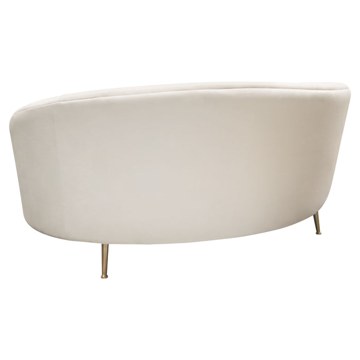Celine Curved Sofa with Contoured Back in Light Cream Velvet and Gold Metal Legs by Diamond Sofa