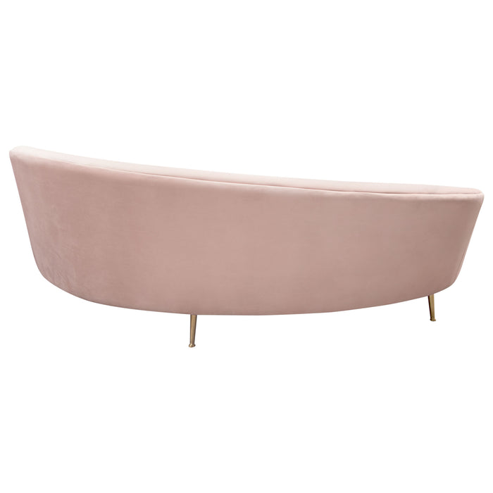 Celine Curved Sofa with Contoured Back in Blush Pink Velvet and Gold Metal Legs by Diamond Sofa