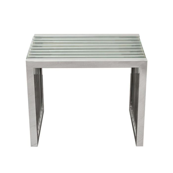 SOHO Rectangular Stainless Steel End Table w/ Clear, Tempered Glass Top by Diamond Sofa - LasVegasFurnitureOnline.com