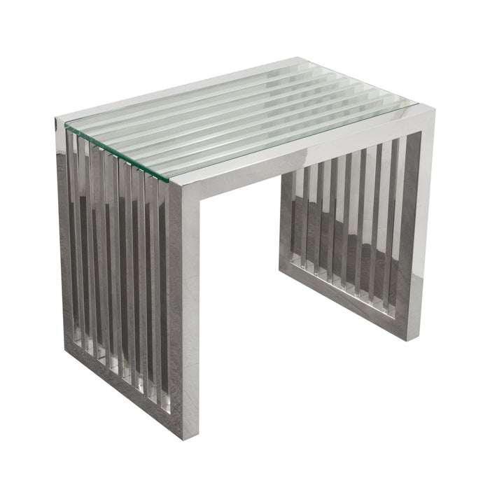 SOHO Rectangular Stainless Steel End Table w/ Clear, Tempered Glass Top by Diamond Sofa - LasVegasFurnitureOnline.com