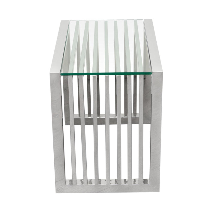 SOHO Rectangular Stainless Steel End Table w/ Clear, Tempered Glass Top by Diamond Sofa - LasVegasFurnitureOnline.com