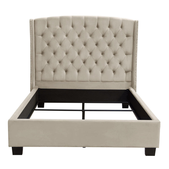 Majestic Queen Tufted Bed in Tan Velvet with Nail Head Wing Accents by Diamond Sofa - LasVegasFurnitureOnline.com
