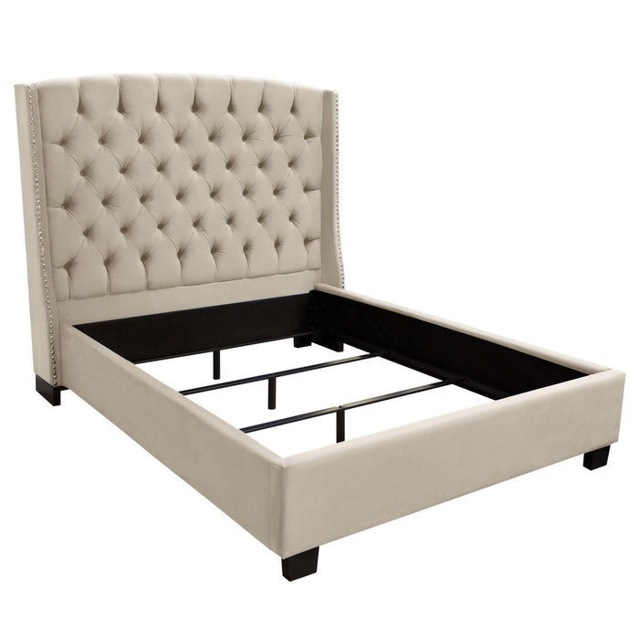 Majestic Queen Tufted Bed in Tan Velvet with Nail Head Wing Accents by Diamond Sofa - LasVegasFurnitureOnline.com