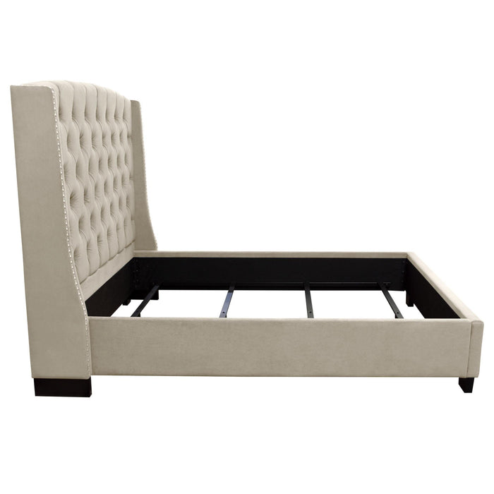 Majestic Queen Tufted Bed in Tan Velvet with Nail Head Wing Accents by Diamond Sofa - LasVegasFurnitureOnline.com