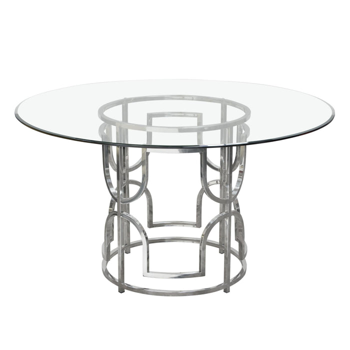 Avalon 54" Round Glass Top Dining Table with Round Stainless Steel Base by Diamond Sofa - LasVegasFurnitureOnline.com