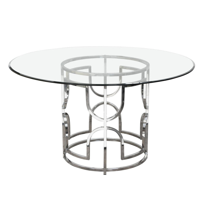 Avalon 54" Round Glass Top Dining Table with Round Stainless Steel Base by Diamond Sofa - LasVegasFurnitureOnline.com