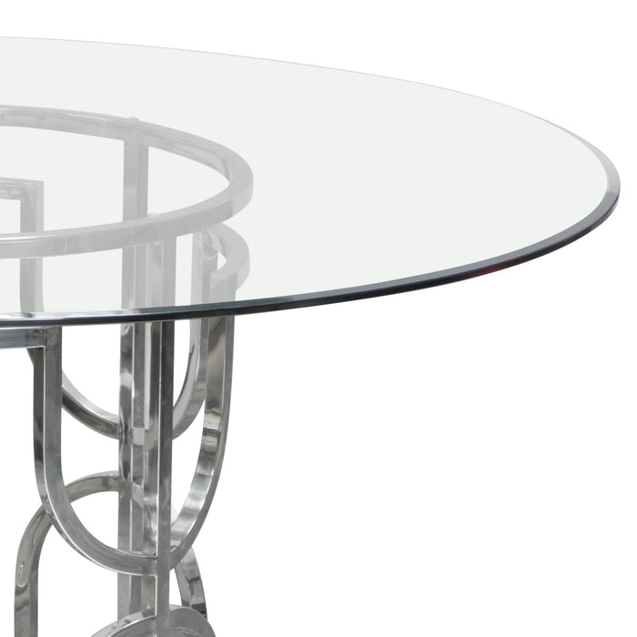 Avalon 54" Round Glass Top Dining Table with Round Stainless Steel Base by Diamond Sofa - LasVegasFurnitureOnline.com