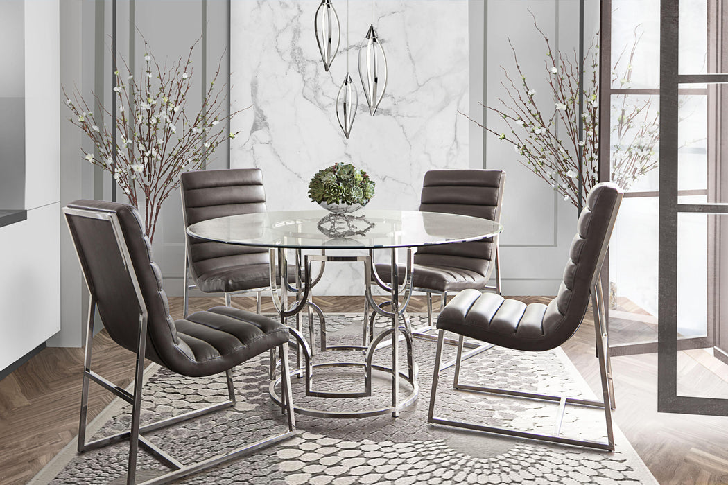 Avalon 54" Round Glass Top Dining Table with Round Stainless Steel Base by Diamond Sofa - LasVegasFurnitureOnline.com